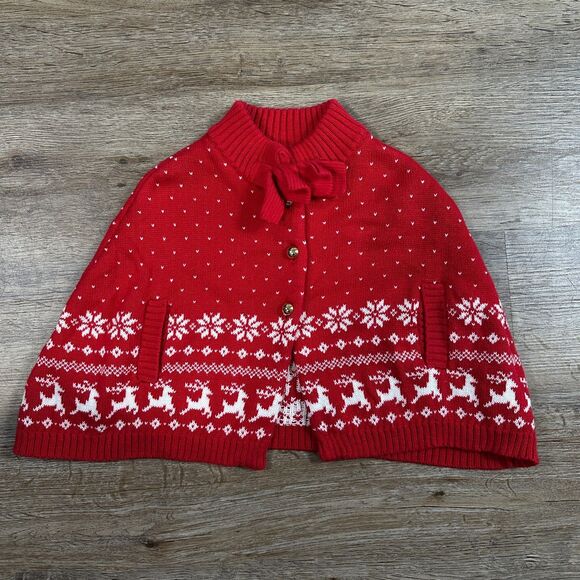 Janie and Jack Fair Isle Sweater Cape Baby Girl 3-6 months Red Christmas Holiday - Picture 1 of 3